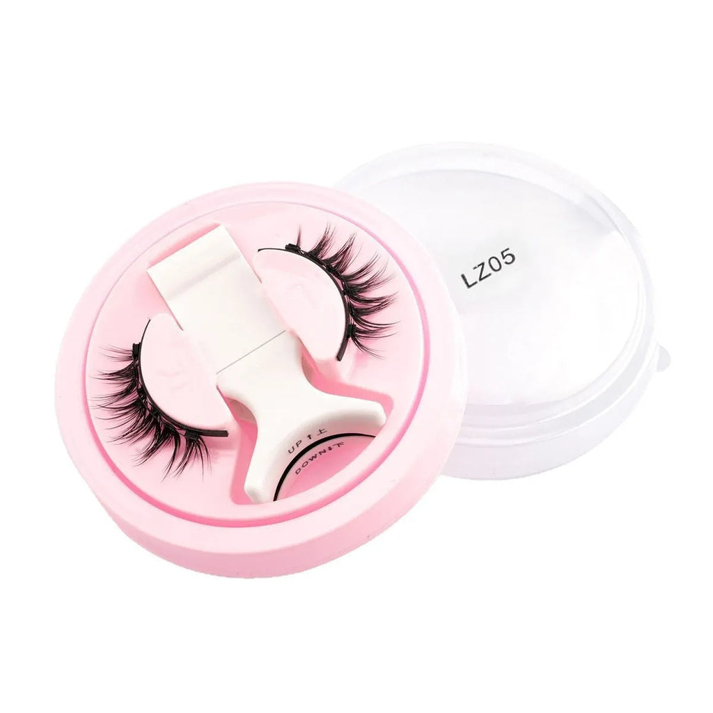 Set of reusable waterproof glue-free false eyelashes in artificial fibre, showing natural thick style.