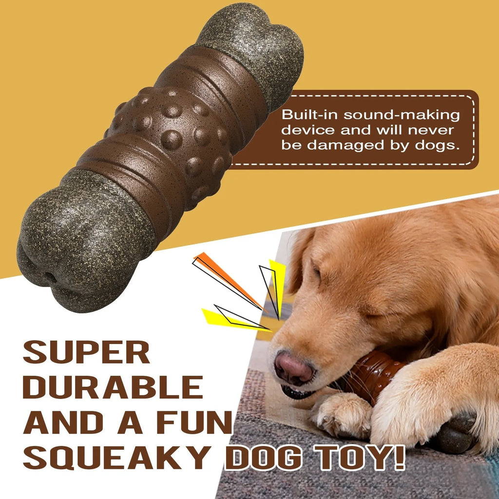 Wood colour plastic sounding bone dog toothbrush with textured molar rod surface for dental hygiene