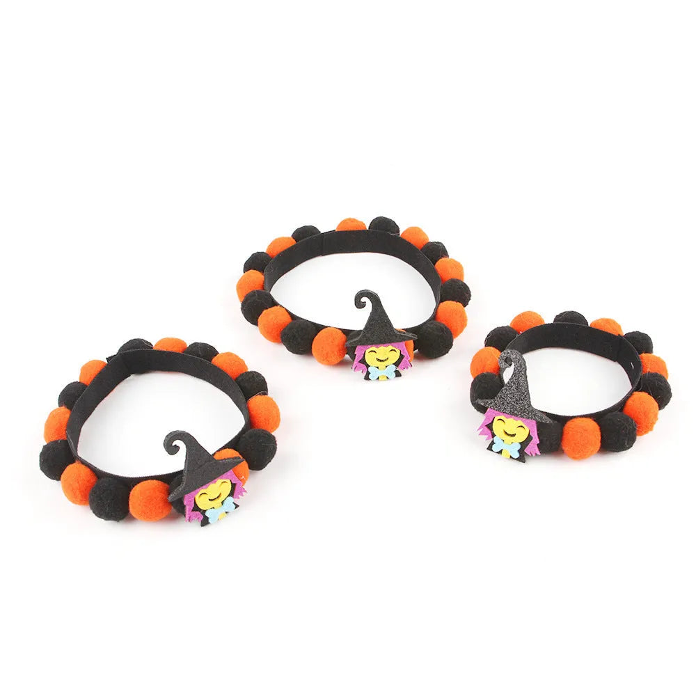 Halloween pet fur ball collar with pumpkin design in adjustable sizes for dogs and cats
