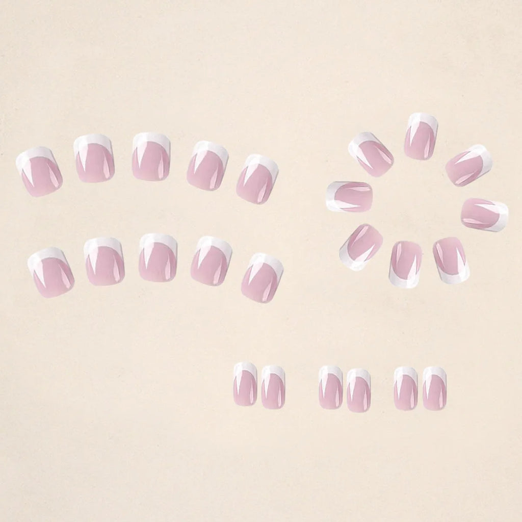 White false nails with plaid pattern, 24 pieces per box.