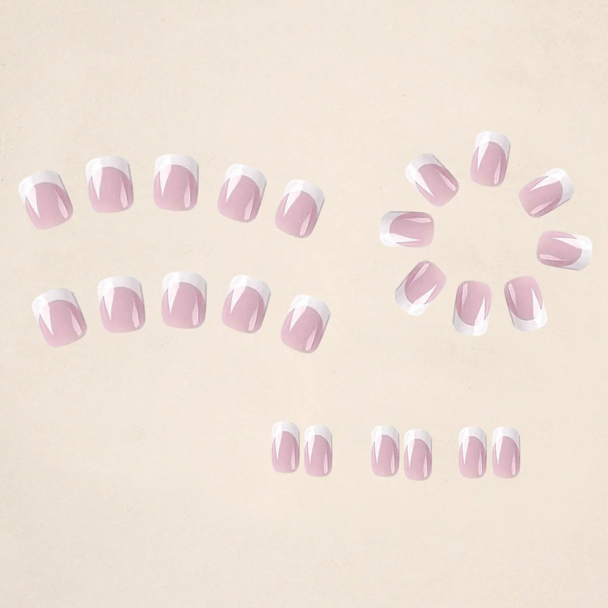 White false nails with plaid pattern, 24 pieces per box.