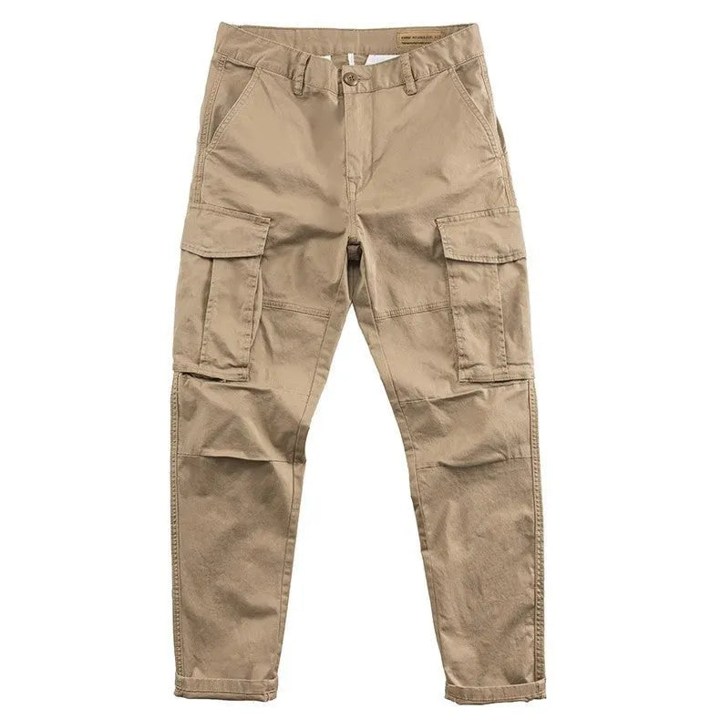 Men's cotton labour protection trousers with multiple pockets in cropped length design