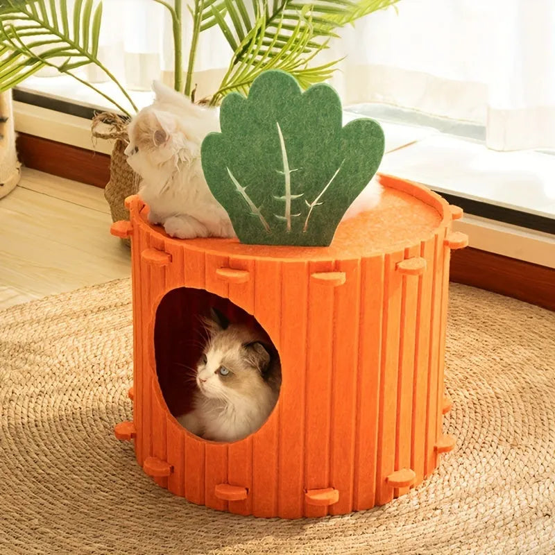 Semi-enclosed felt cat tunnel pet bed in medium and large size options.