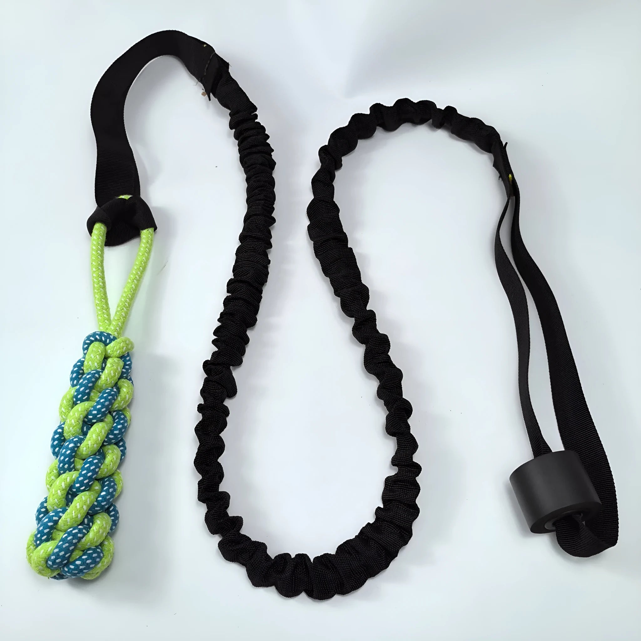 Green cotton dog tug-of-war rope toy with corncob or teether ball design for indoor outdoor play