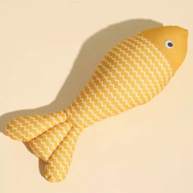 Catnip-filled fish cat toy in yellow, red or blue colours in large or medium sizes