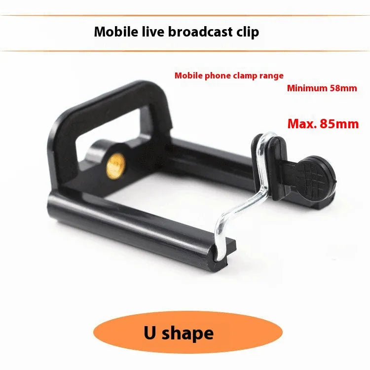 Black plastic universal U clip bracket for mounting a mobile phone