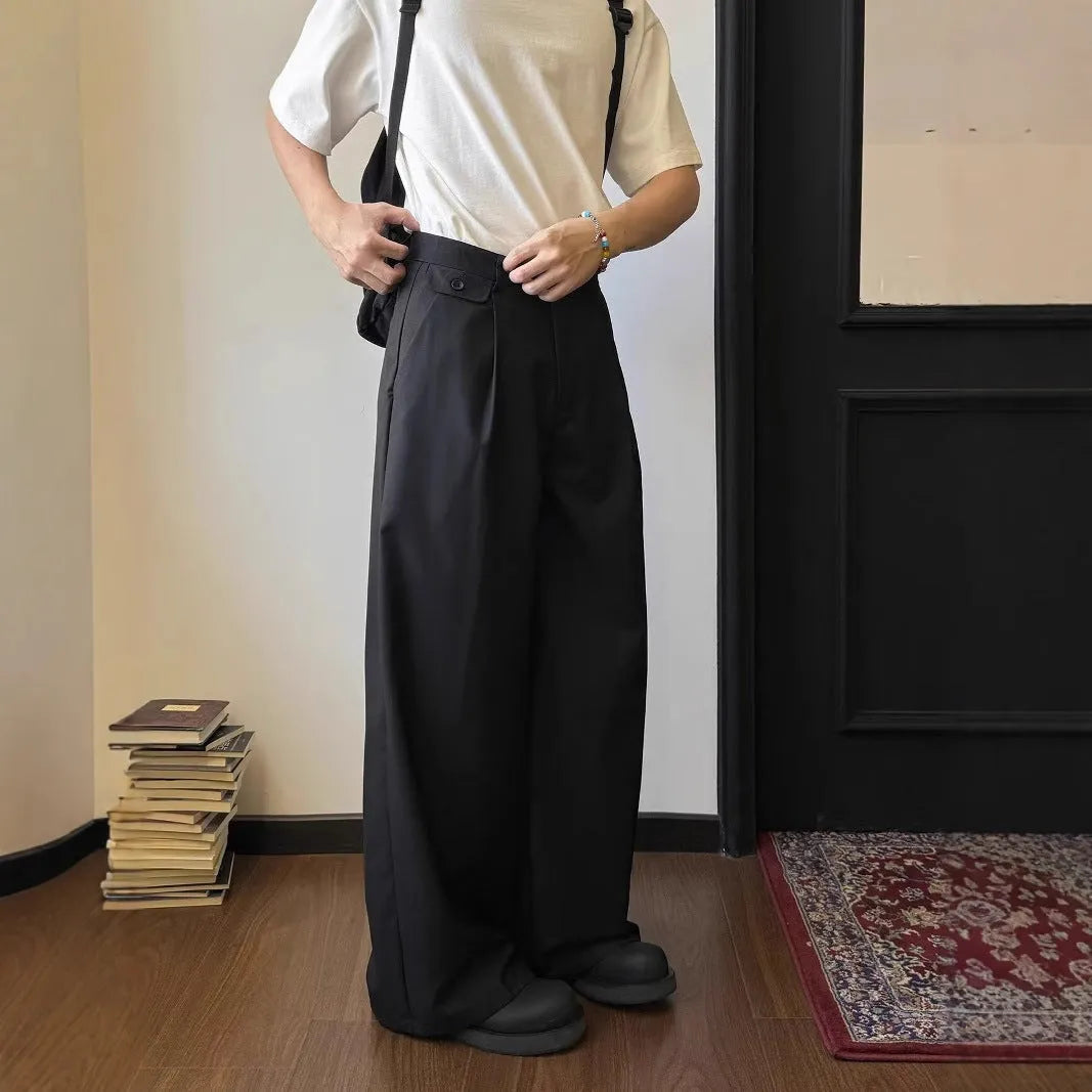 Men's straight leg loose wide-leg suit trousers in brown and black colours