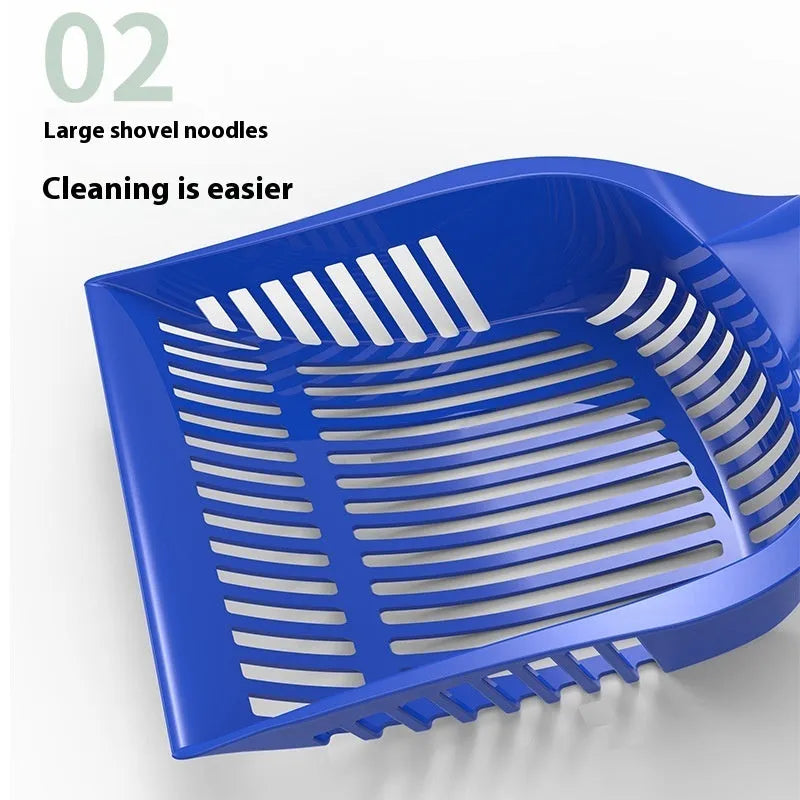 Plastic cat litter scoop in red, yellow, or blue colour showing small and medium size options