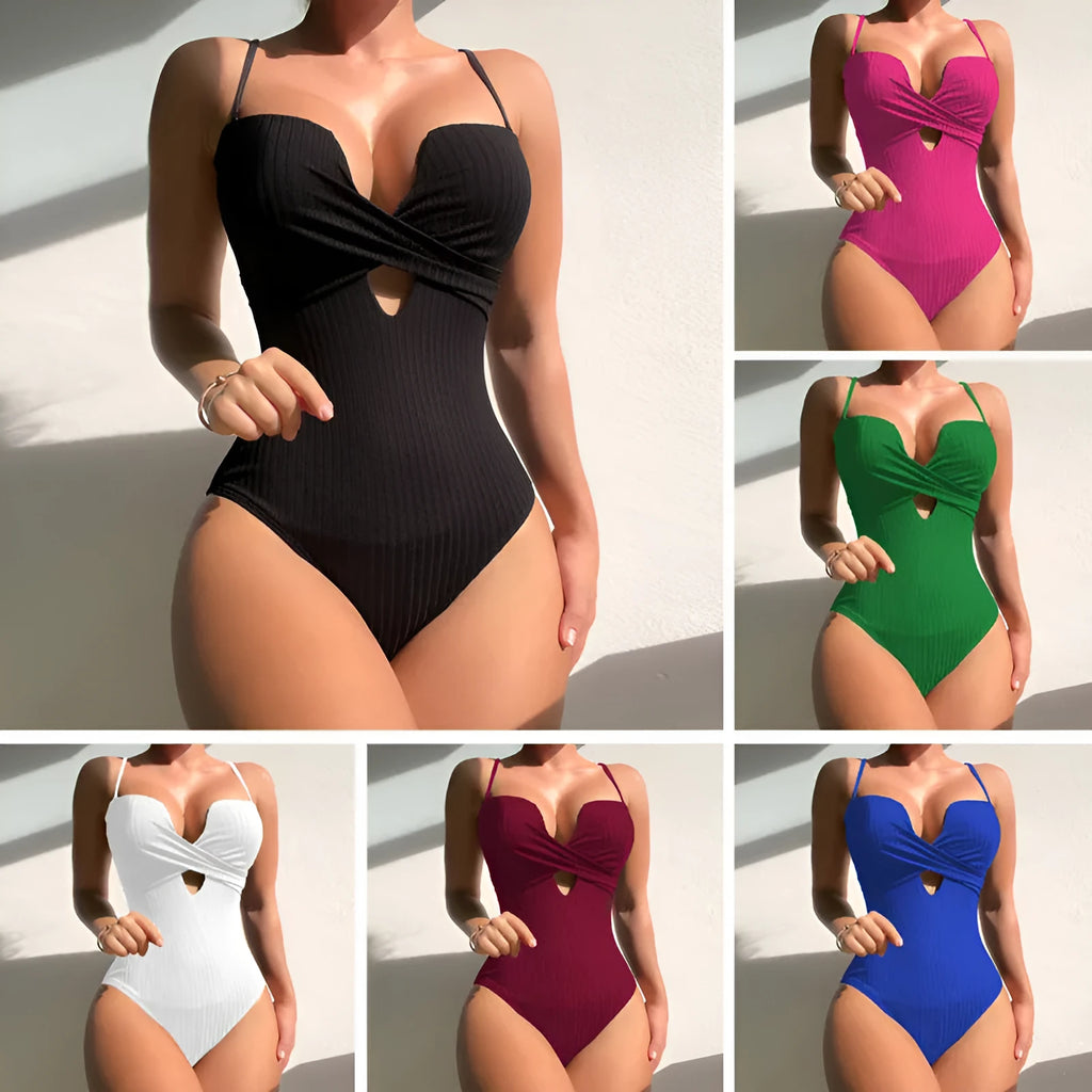 Women's solid colour one-piece swimsuit in polyester material