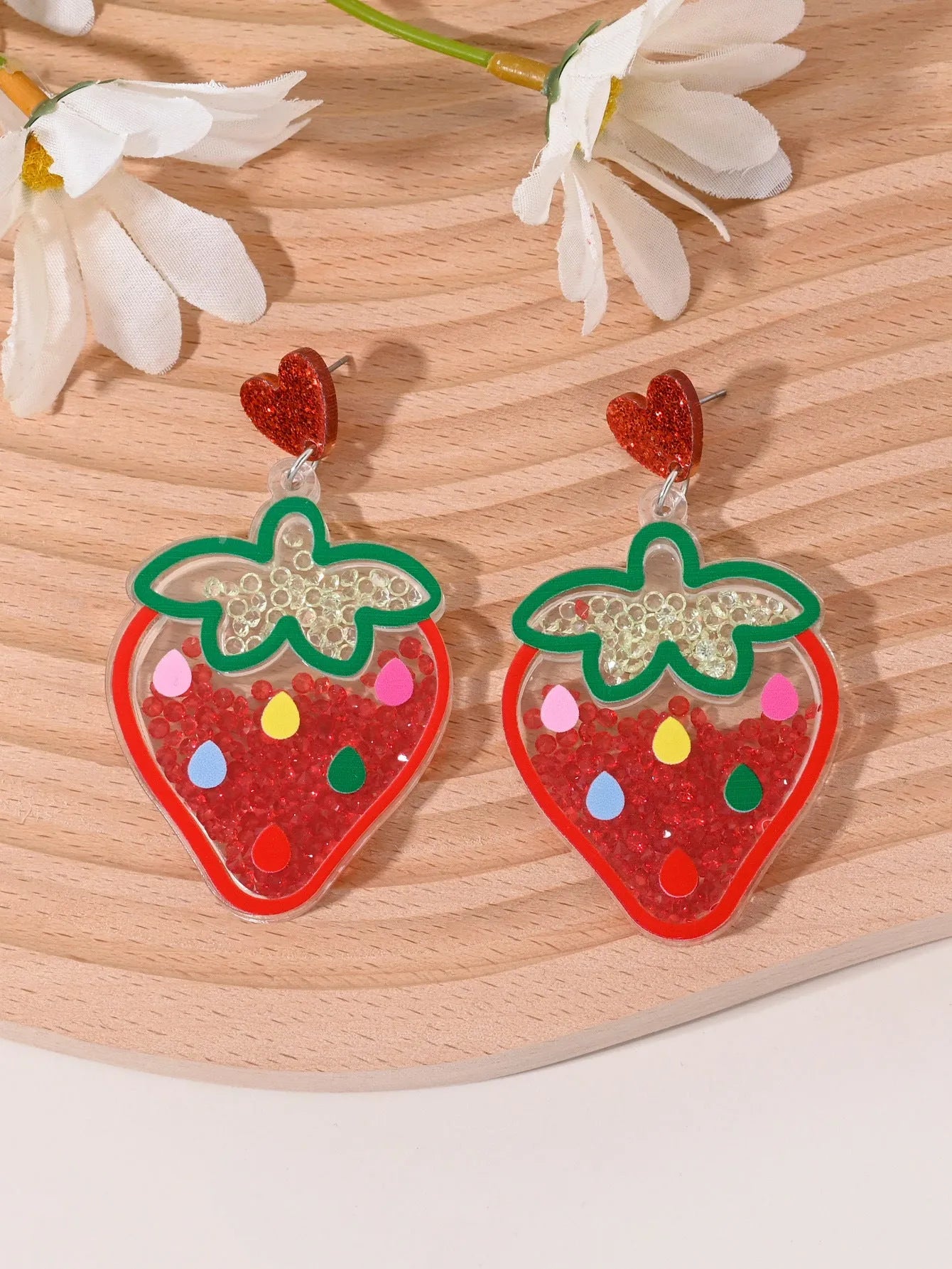 Pastoral style fruit shaped acrylic earrings for women with cherry, strawberry, watermelon designs