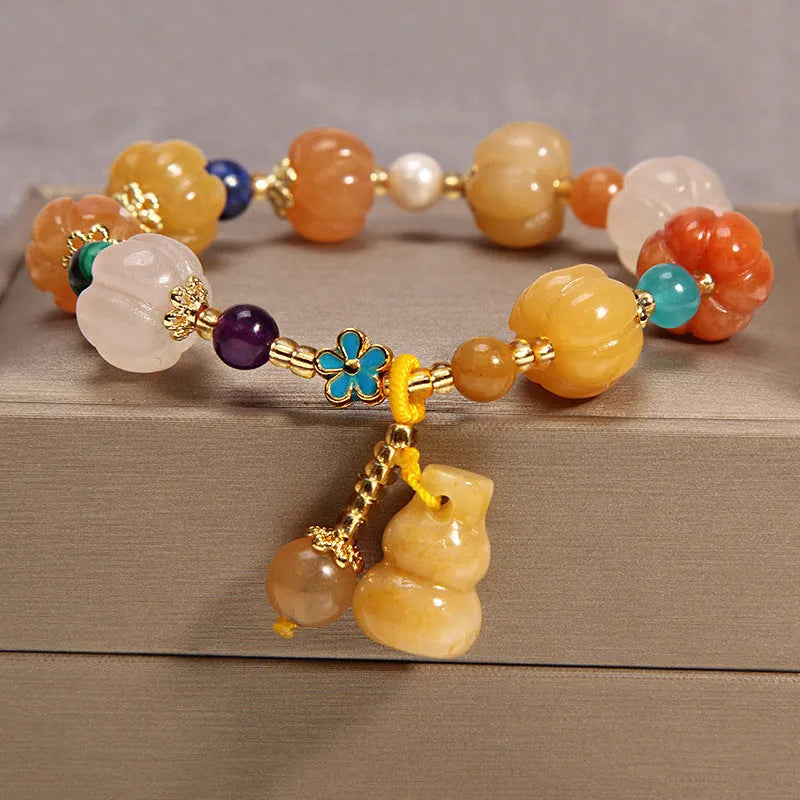 Women's yellow agate crystal bracelet on gold silk thread with Japanese styling