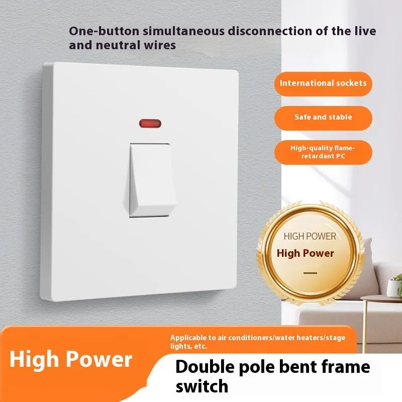 Gold, gray, or white 25A 45A 3-pole high-current electrical switch with light panel for appliances.
