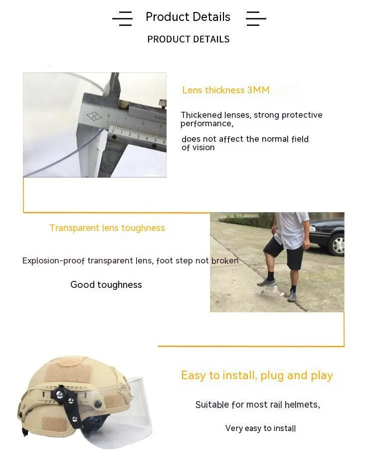 Transparent polycarbonate helmet face shield with semi-rimless frame, shown from front.