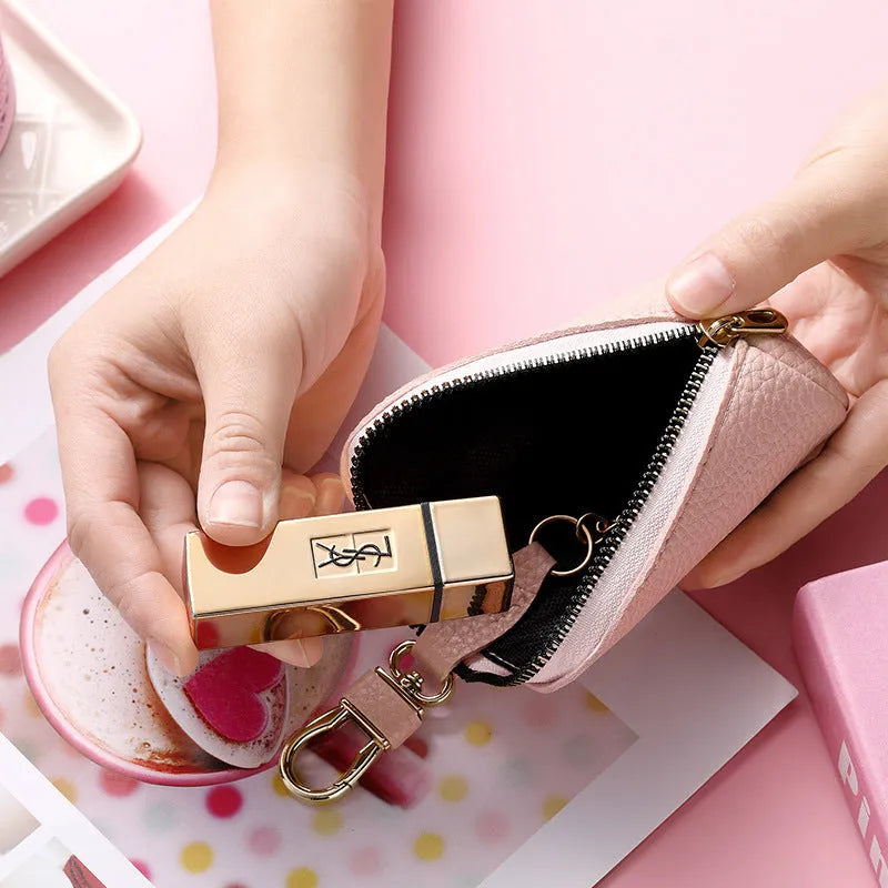 Black grey pink PU leather zipper key case wallet for men on a key ring