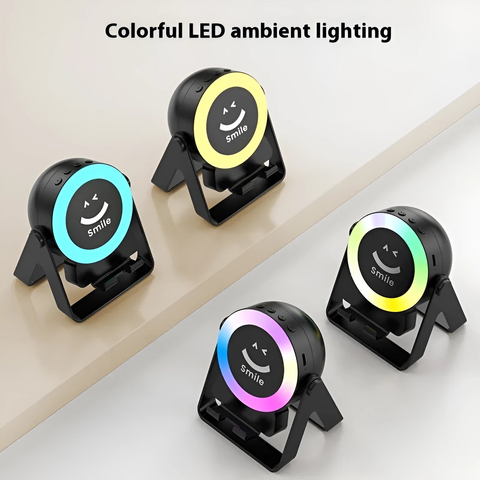 Black and white wireless Bluetooth speaker with induction bracket and colourful LED lighting effects