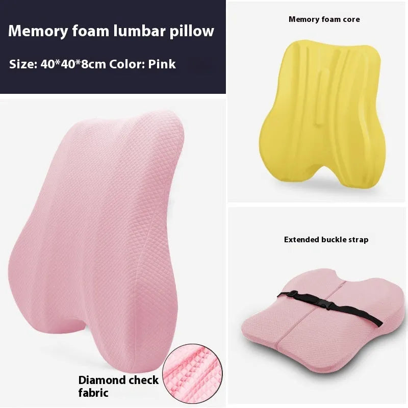 Office chair lumbar support cushion measuring 40x40x8cm in grey, pink, and navy blue colour options