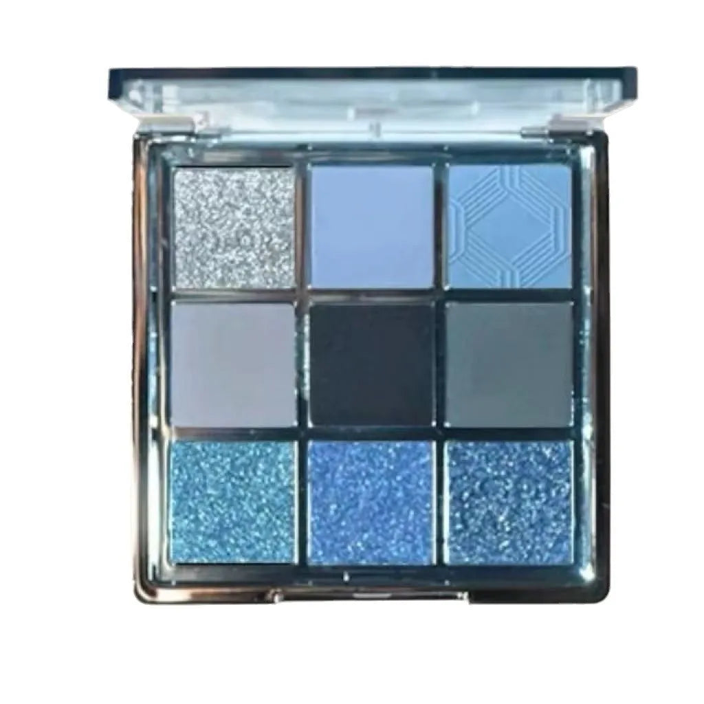 MUGELEEN 08 nine-colour eye shadow palette showing low saturation blue smoked and earth tones