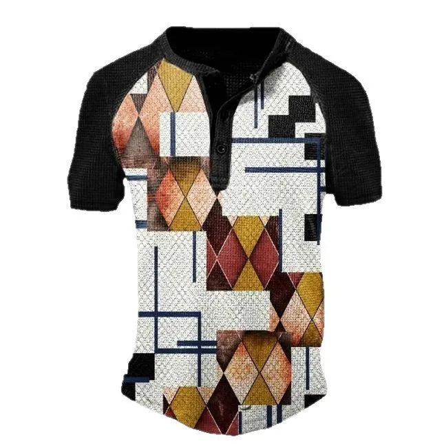 Men's short sleeve polyester sports shirt with lapel buttons in a solid colour