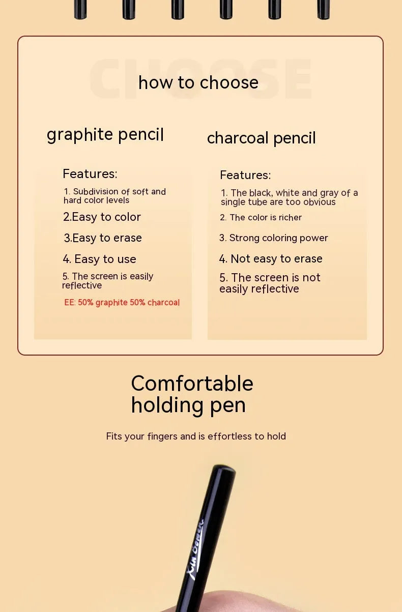 Wood-free graphite sketching pencil set with six different grades HB 2B 4B 6B 8B EE