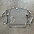 Grey loose-fitting jacquard knitwear coat with long sleeves for autumn and winter