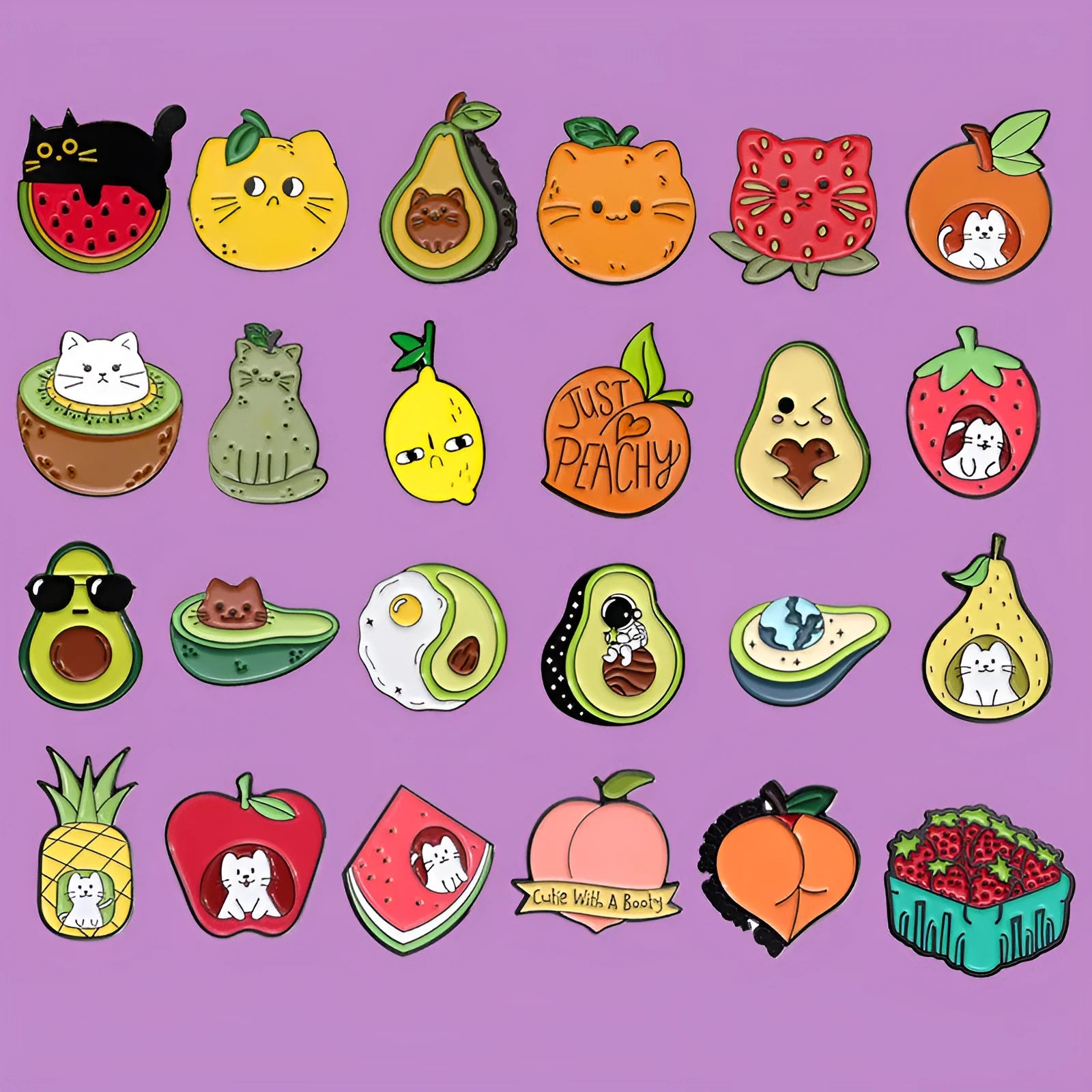 Colourful cartoon fruit and letter shaped zinc alloy decorative brooch.