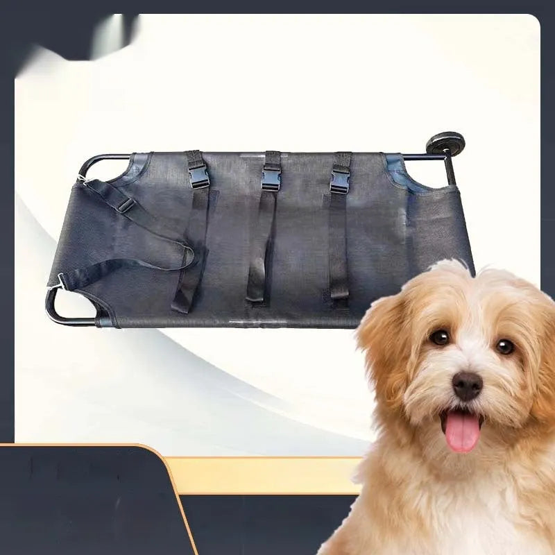 Large black aluminium alloy pet stretcher for dogs with adjustable carrying straps