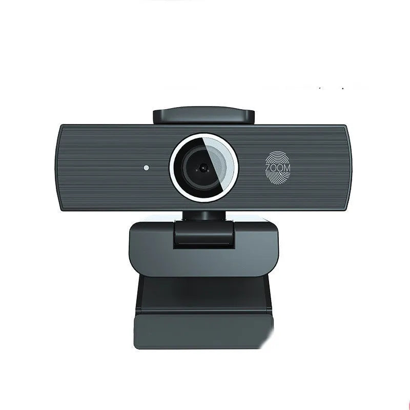 Black USB webcam with magnetic privacy cover showing 4K resolution and 60fps specifications