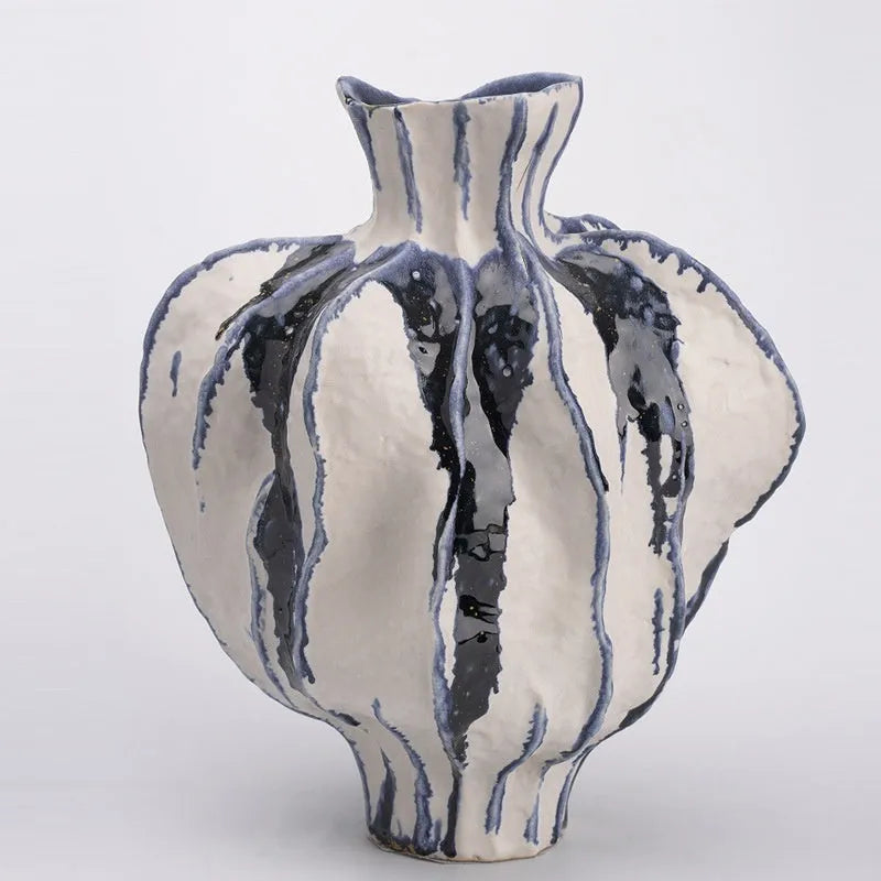Handmade ceramic vase in Style 5 or Style 6 blue and white with a glass surface finish