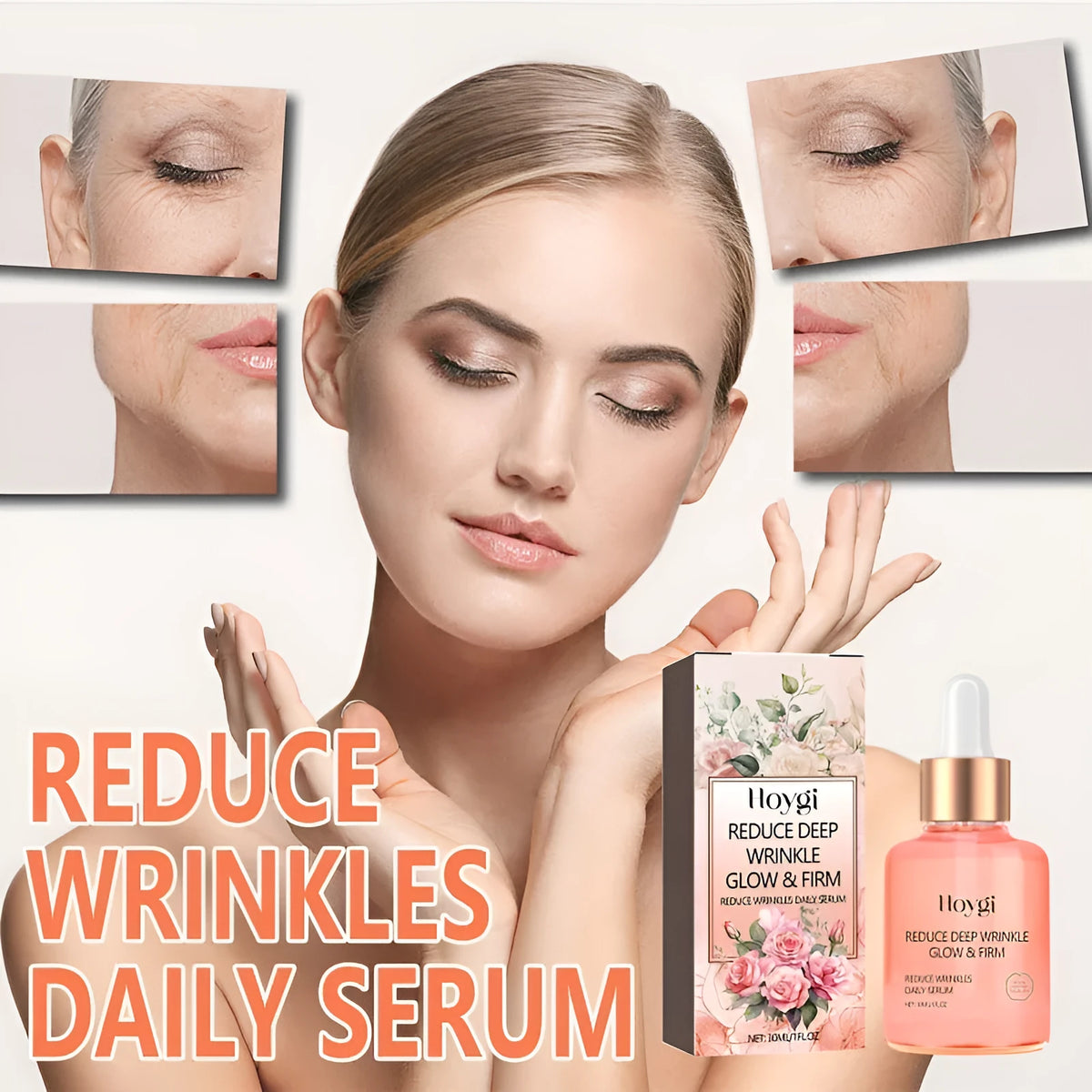 30 ml bottle of rose essential oil for smoothing wrinkles and brightening skin.