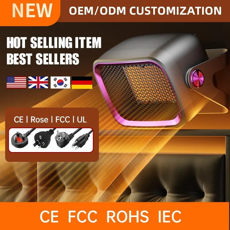 White rotating desktop ceramic heater with PTC heating technology