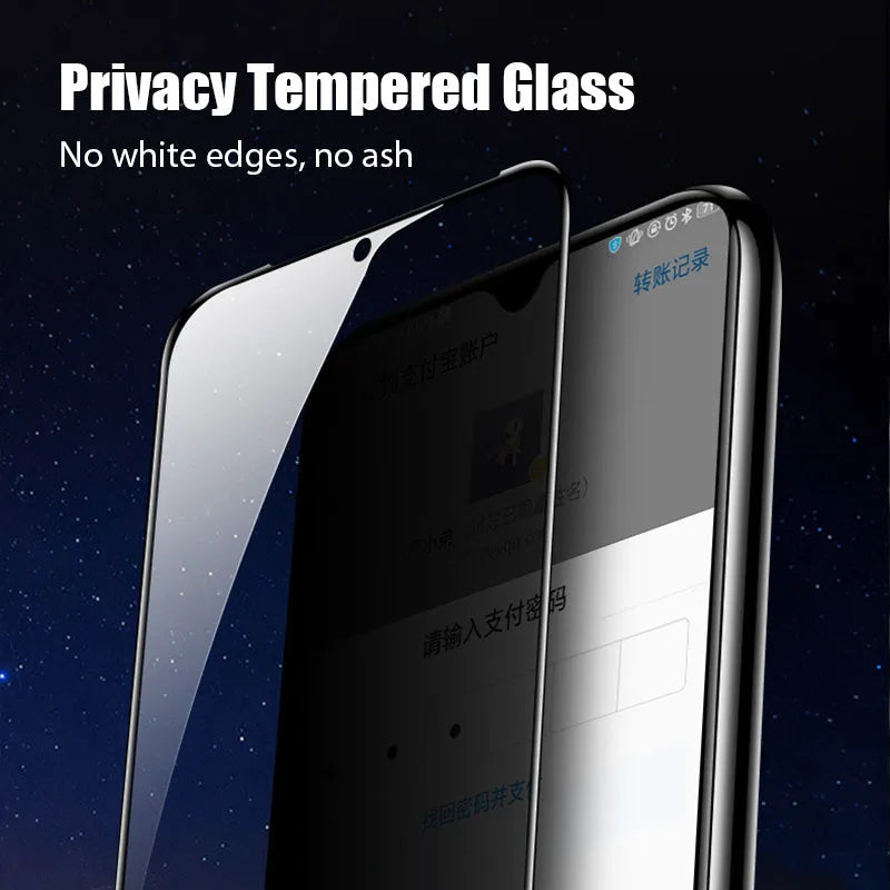 Clear plastic privacy screen protector for Poco and Redmi Note mobile phones on a white background.