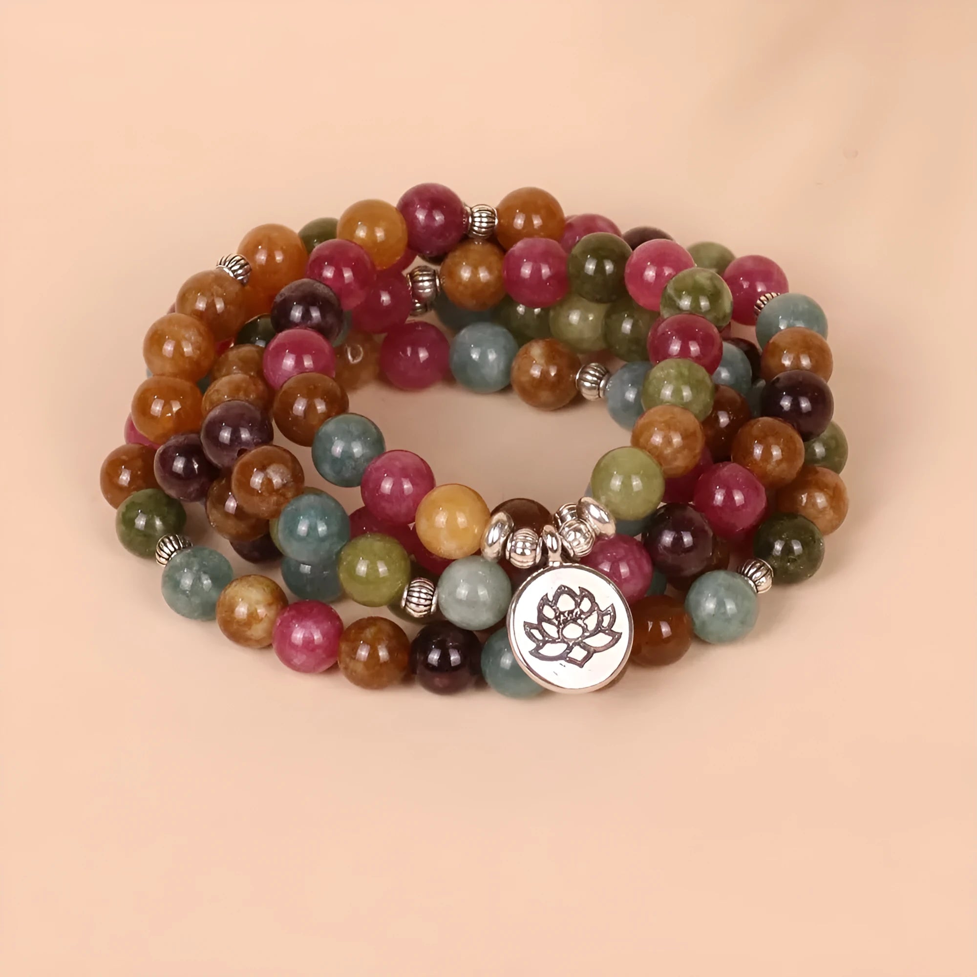 108 bead lotus multi-layer hanging bracelet in Tourmaline and Alloy materials natural style