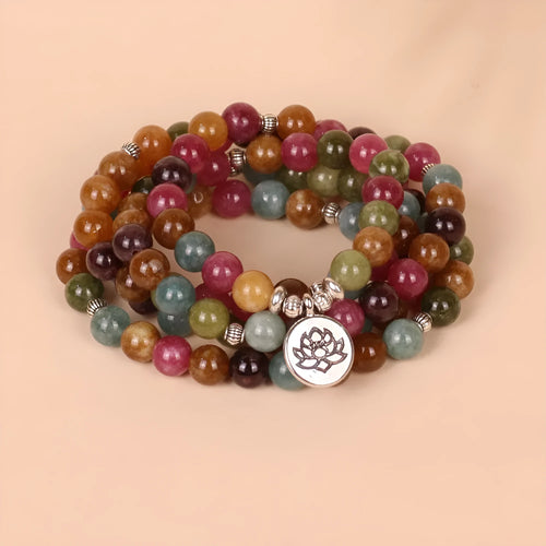 108 bead lotus multi-layer hanging bracelet in Tourmaline and Alloy materials natural style
