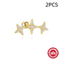 S925 sterling silver square floral stud earrings with red gravel accents in golden colour