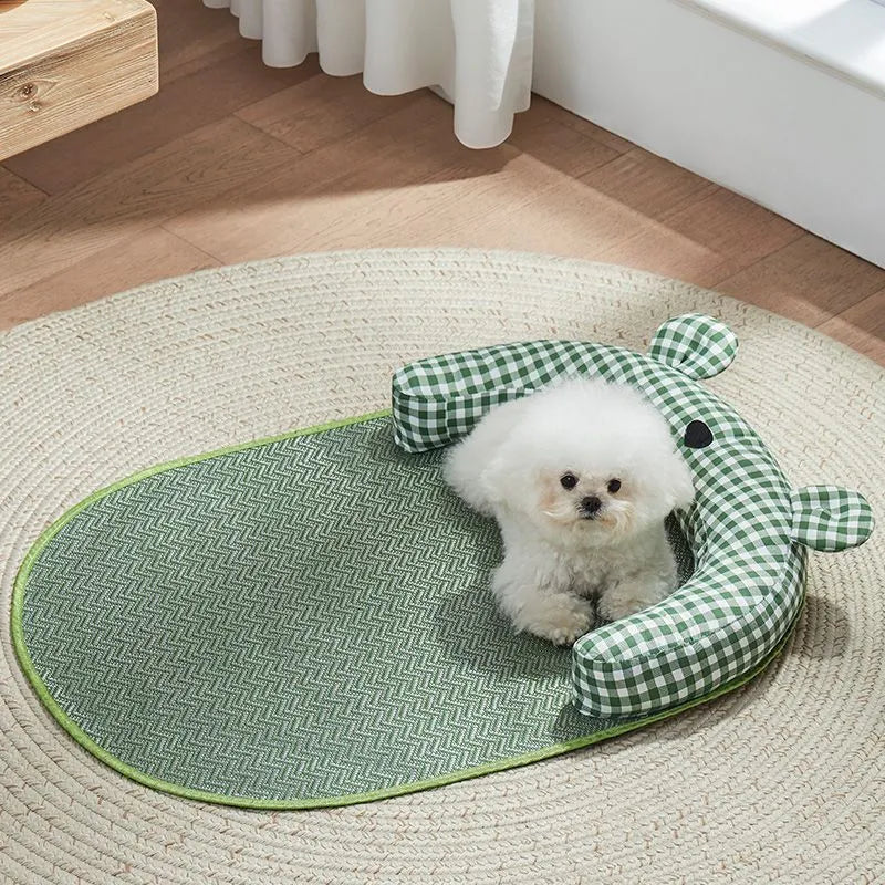 Green four-season pet cooling mat for dogs and cats with ice pad feature