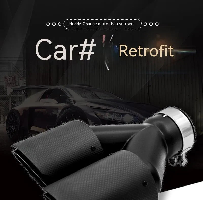 Black carbon fibre car exhaust pipe with double outlet silencer and 250mm tail nozzle