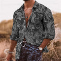 Men's loose fit long sleeve shirt with a colourful 3D floral pattern print on polyester fabric