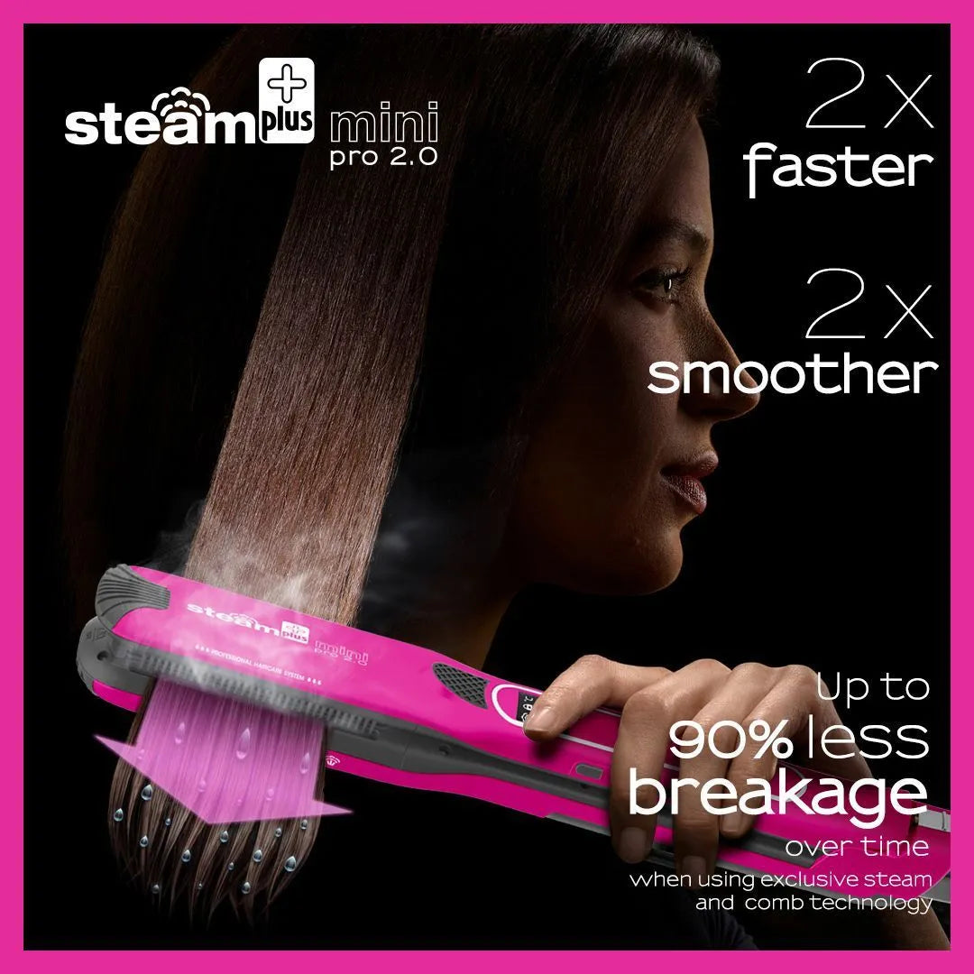 Mini steam splint spray hair straightener in champagne colour with curling and straightening functions