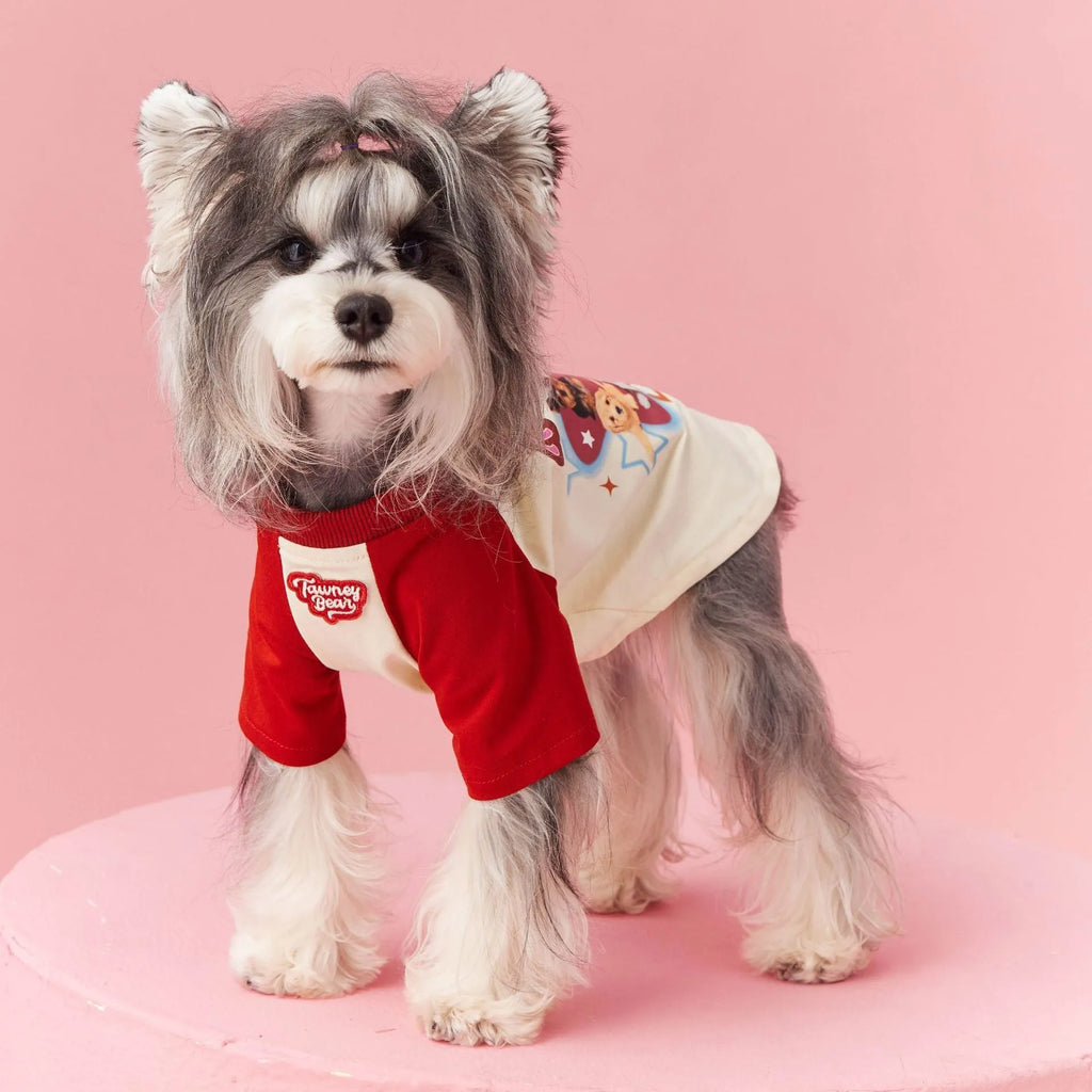 Cotton dog summer clothes with embroidery in red or pink colour options