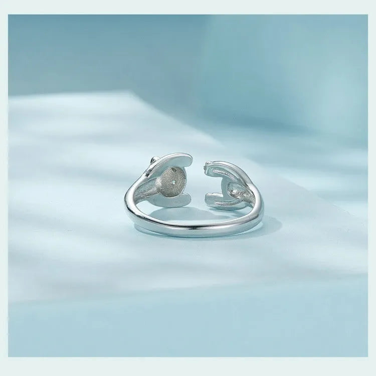 Adjustable panda open ring bracelet in sterling silver with white gold plating showing SCR969-E colour