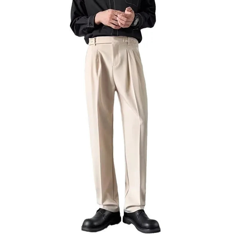 Men's straight loose fit trousers in apricot or black colour with polyester fabric