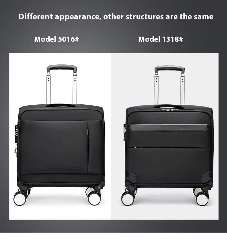 Black 18 inch Oxford cloth business suitcase with universal wheels and retractable handle