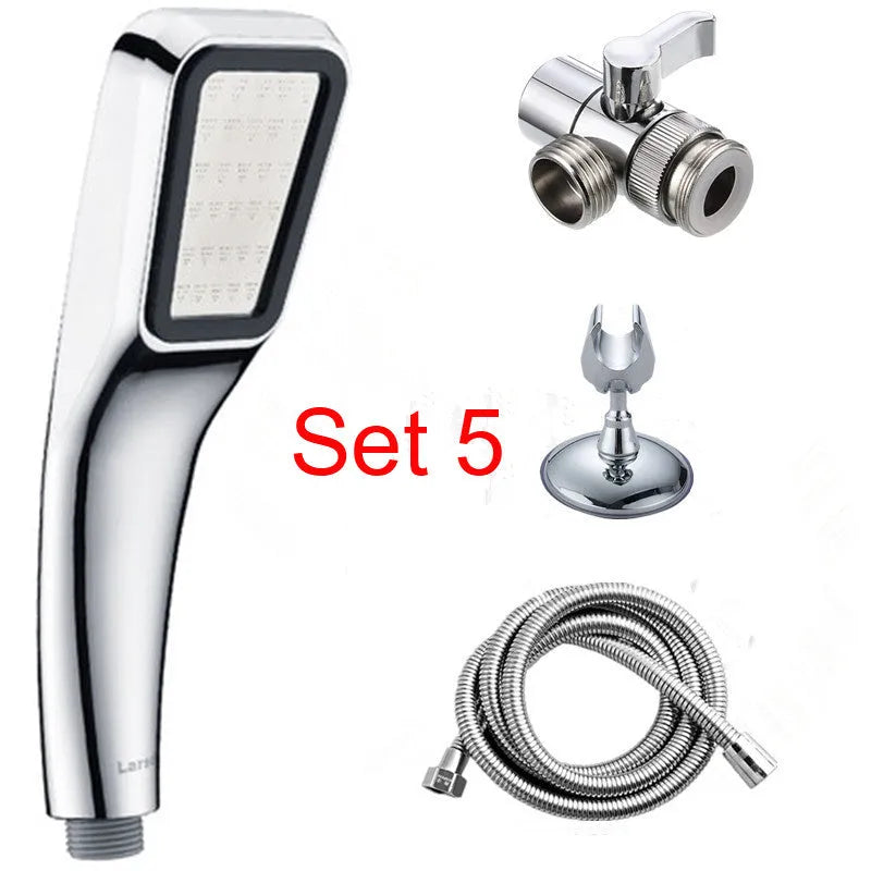Orange hand-held pressurised shower with 60mm rain spray face