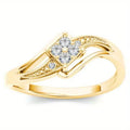 Diamond-shaped yellow gold tone copper ring with micro-inlaid zircon stones on finger