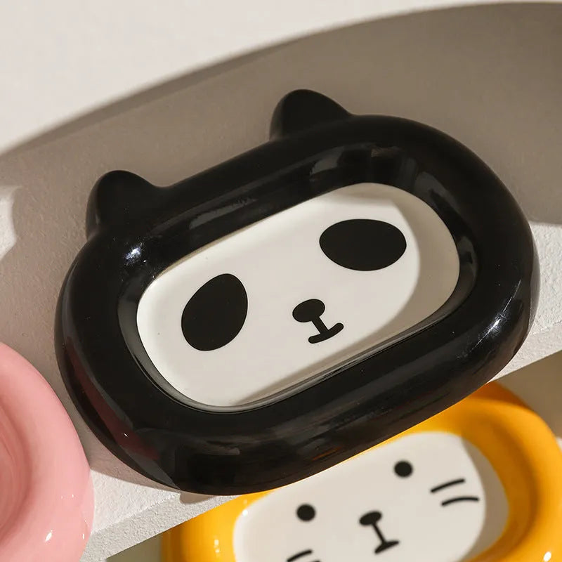 Ceramic pet bowl with animal figurine centrepiece, 9cm diameter for cat or small dog feeding