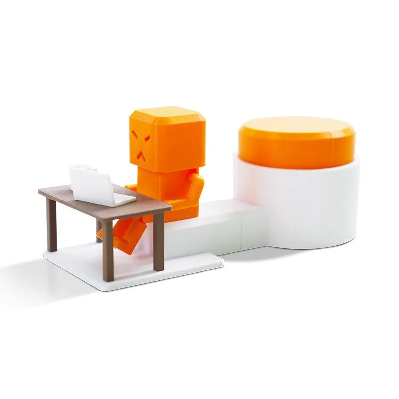 Orange plastic table-top decompression toy with turning parts