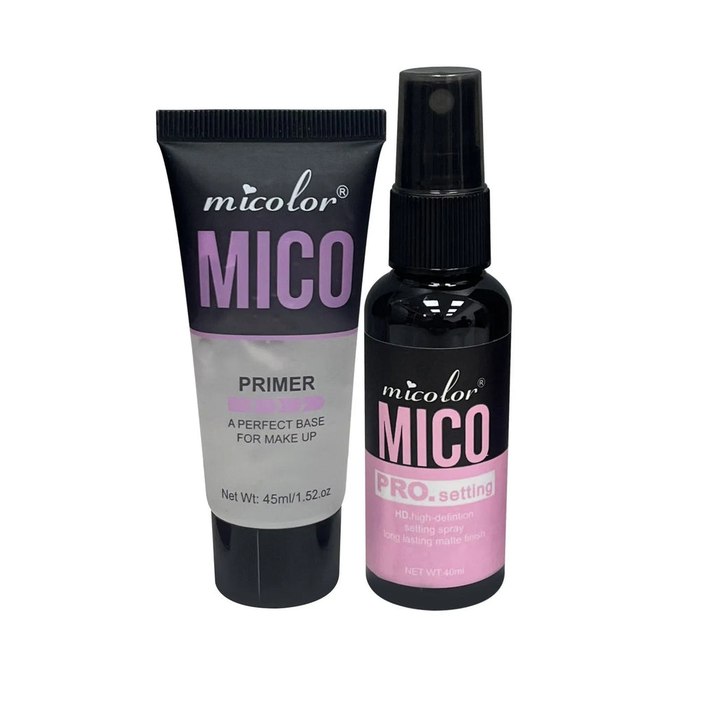 Two make-up spray bottles: 45ml pre-makeup primer lotion and 40ml finishing spray in monochrome design