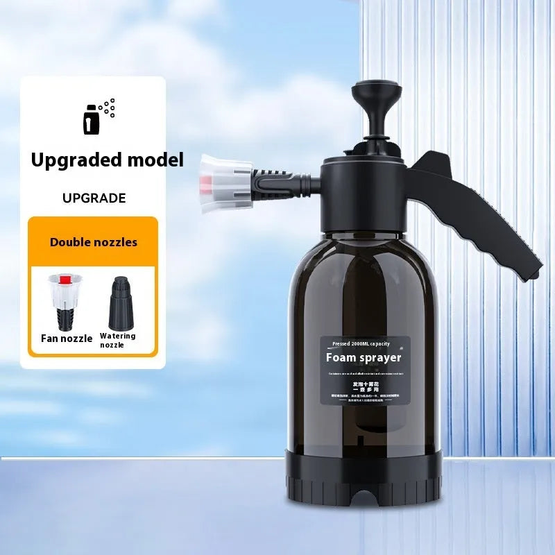 Black 2L foam watering can hand-held sprayer with switch lock and two nozzles for car washing and garden use