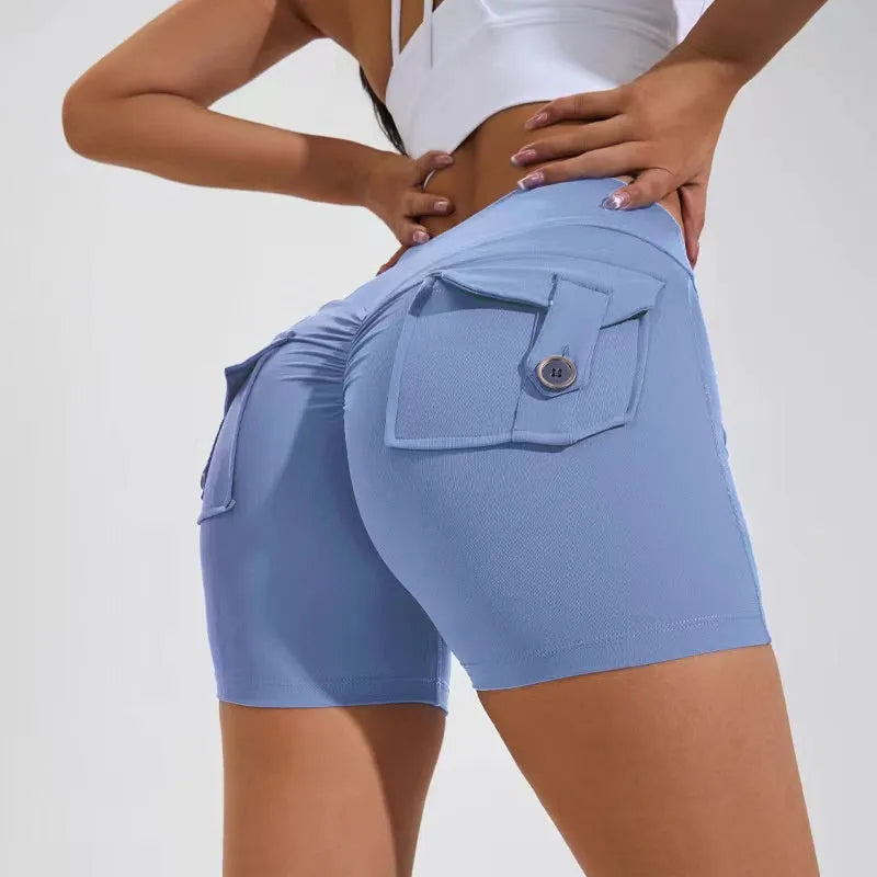 Women's high waist hip lifting shorts with pockets in various colours for fitness activities