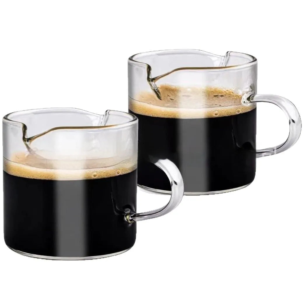 White transparent glass coffee cup with double mouth design